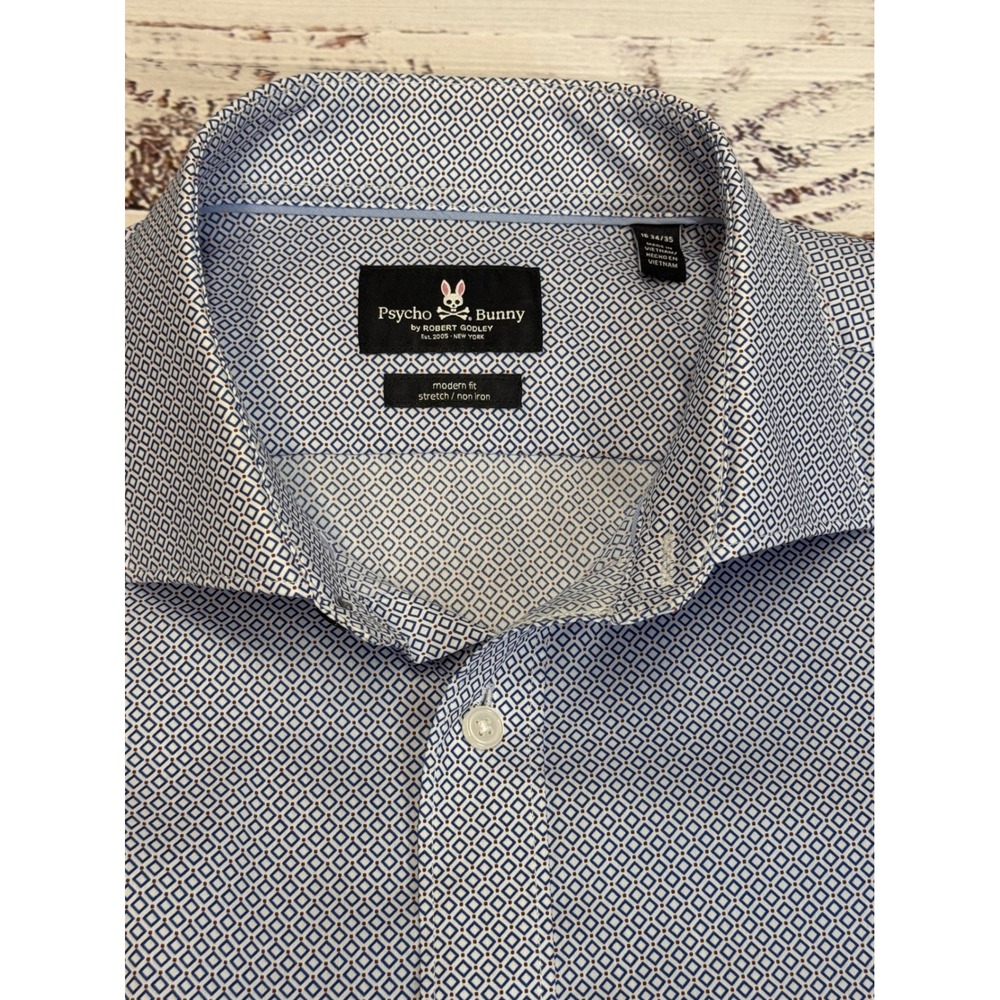 Psycho Bunny Modern Fit Geometric Print Button Down Shirt Men Size 16 34/35 - Picture 3 of 6